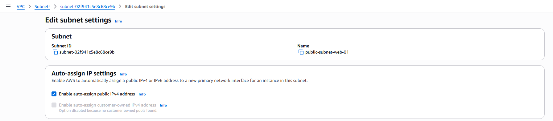 Enable auto assig ipv4